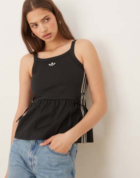 adidas Originals crochet 3 stripes tank top in black - view 1