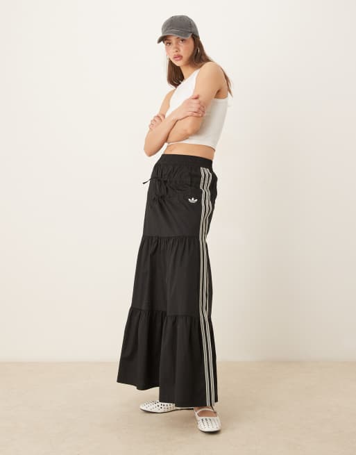 adidas Originals – Crochet – Czarna szydełkowana spódnica maxi z 3 paskami