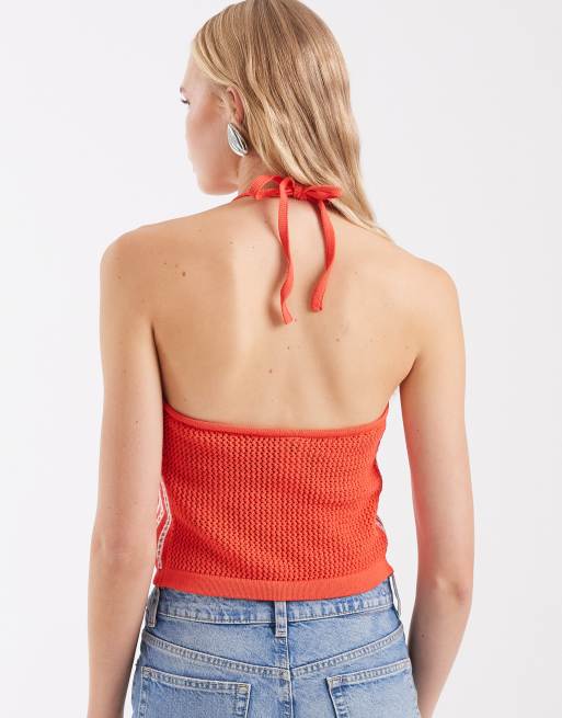 adidas Originals crochet halter top in lucid red | ASOS