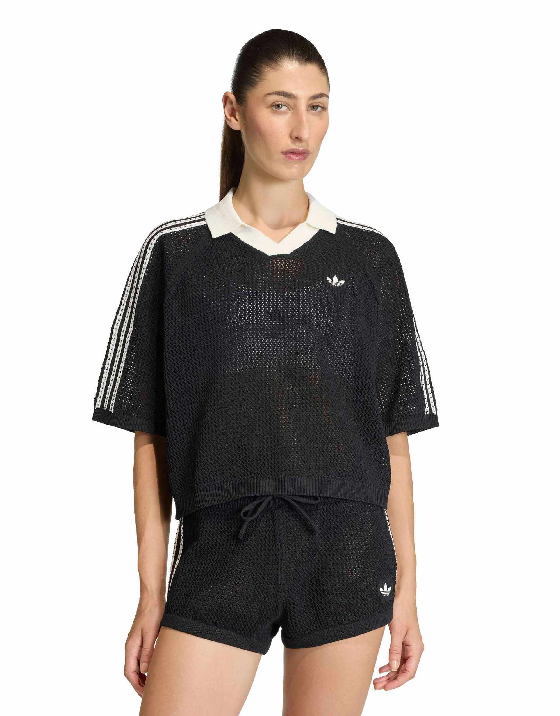 adidas originals crochet polo in black