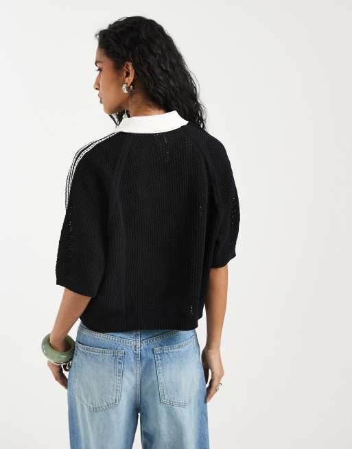 adidas Originals crochet polo in black | ASOS