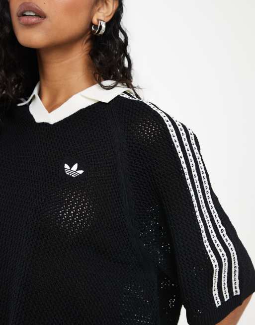 adidas Originals crochet polo in black | ASOS