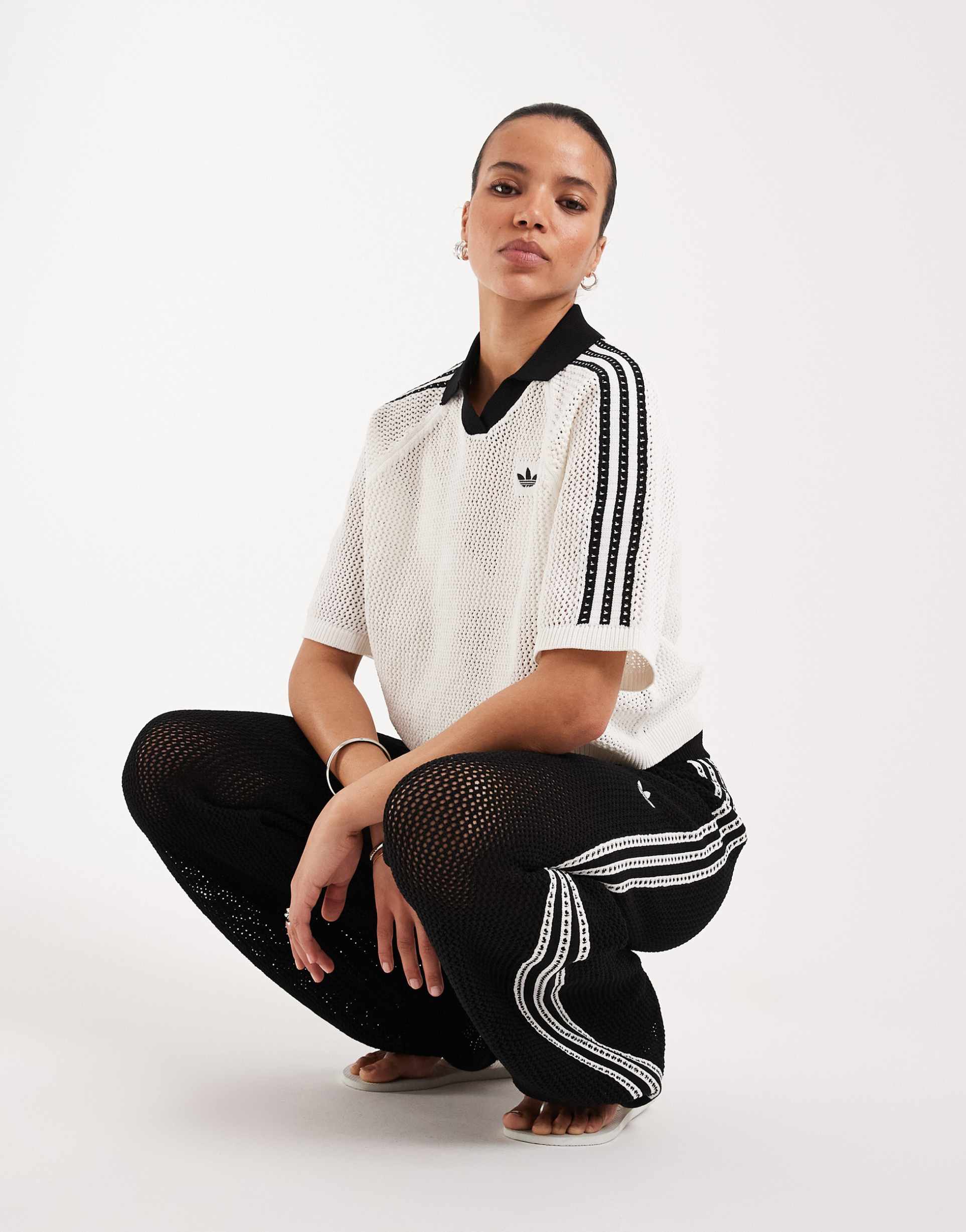 adidas originals crochet polo shirt in off white