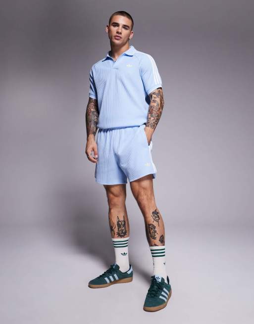 adidas Originals crochet polo shorts in blue