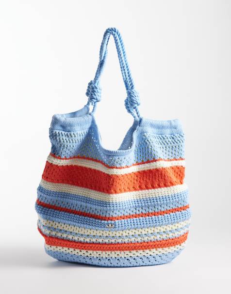 adidas Originals crochet tote bag in light blue and red stripe - view 1