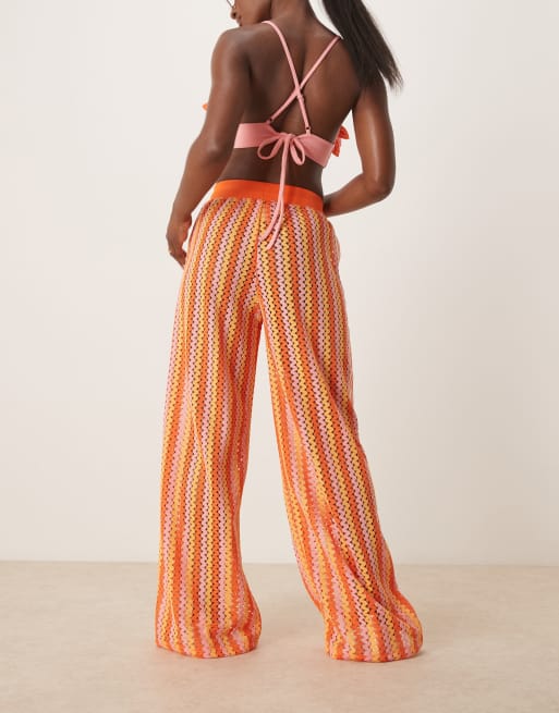 adidas Originals crochet track pants in pink and orange