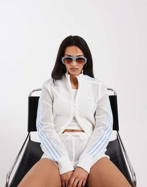adidas Originals crochet track top in white and blue - view 1