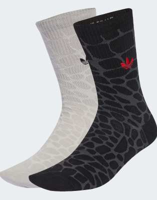 adidas Originals - Croco - 2 Paar Crew-Socken in Schwarz/Grey Three