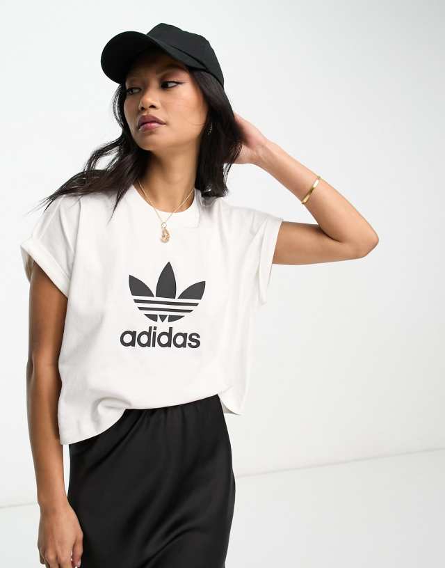 adidas Originals crop roll sleeve t-shirt in white