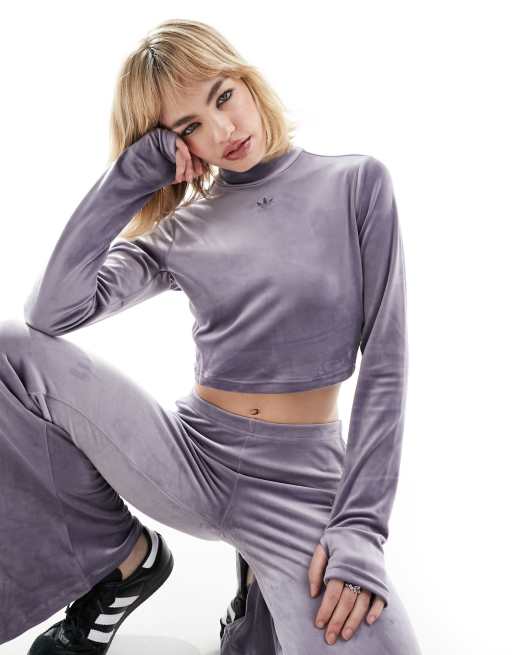 adidas Originals Crop top a maniche lunghe viola in velluto ASOS