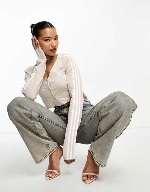 adidas Originals - Crop top met 3-Stripes en lange mouwen in 'wonder' beige