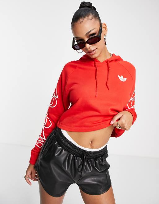 Adidas red cropped store hoodie