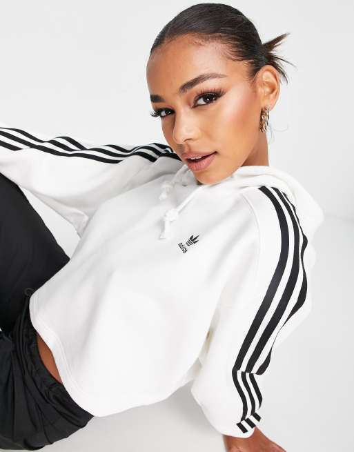 Adidas crop top hoodie white sale