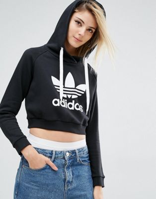 womens adidas trefoil cropped hoodie