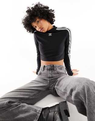 adidas Originals adidas Originals cropped long sleeve top in black