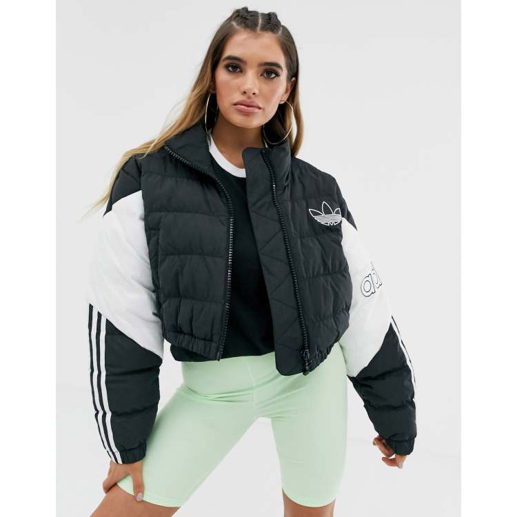 adidas Originals cropped puffer jacket in black ASOS