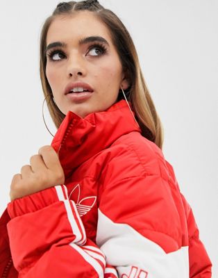 adidas red cropped puffer jacket
