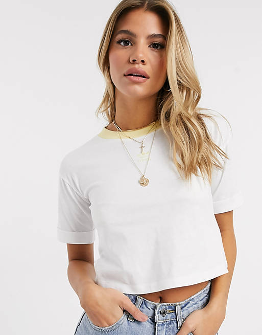 adidas Originals cropped trefoil t-shirt in white and yellow