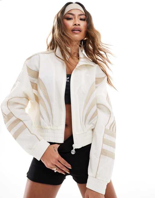 adidas Originals - Cropped, vævet træningsjakke i råhvid