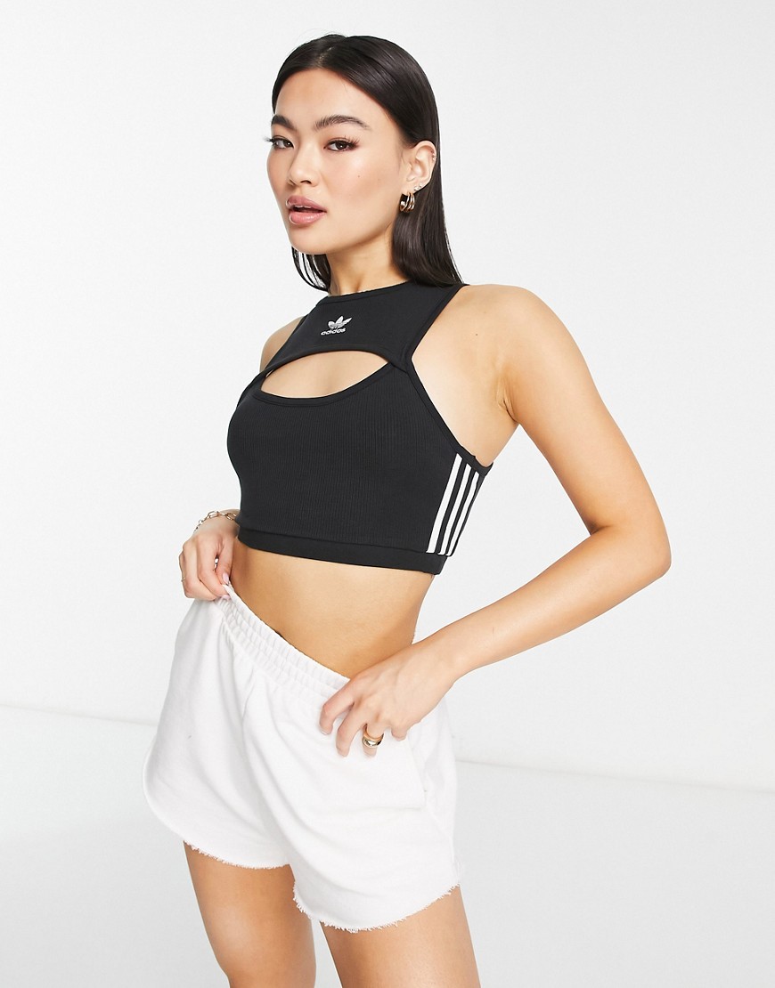 adidas originals cut out cropped top in black