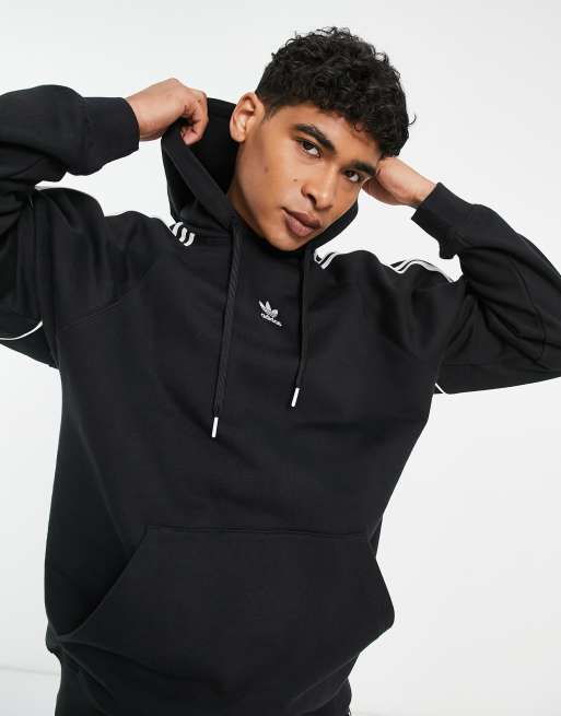 three adidas hoodie black ASOS cut stripe Originals Rikeve in |