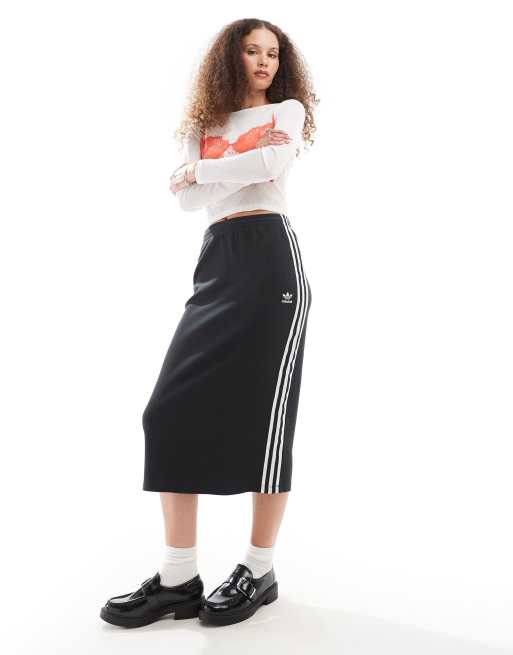 adidas Originals – Czarna dzianinowa spódnica midi