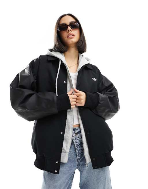 adidas Originals – Czarna kurtka oversize w uczelnianym stylu