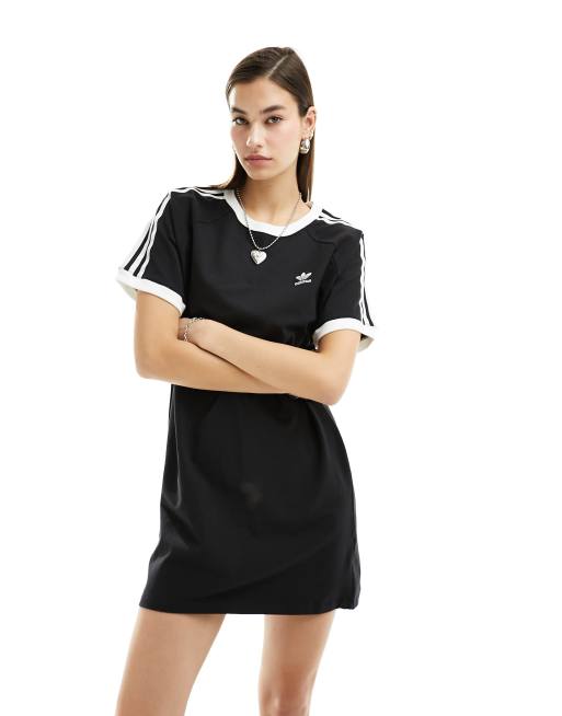 adidas Originals – Czarna sukienka raglanowa z 3 paskami