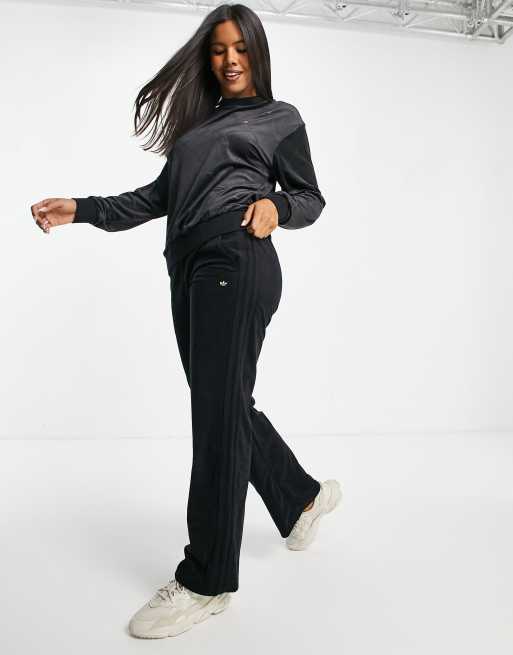adidas Originals – Czarne welurowe spodnie dresowe