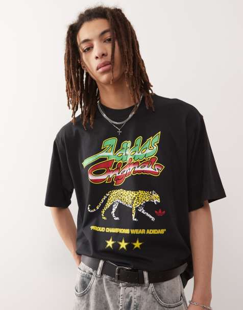 adidas Originals leopard graphic t-shirt in black