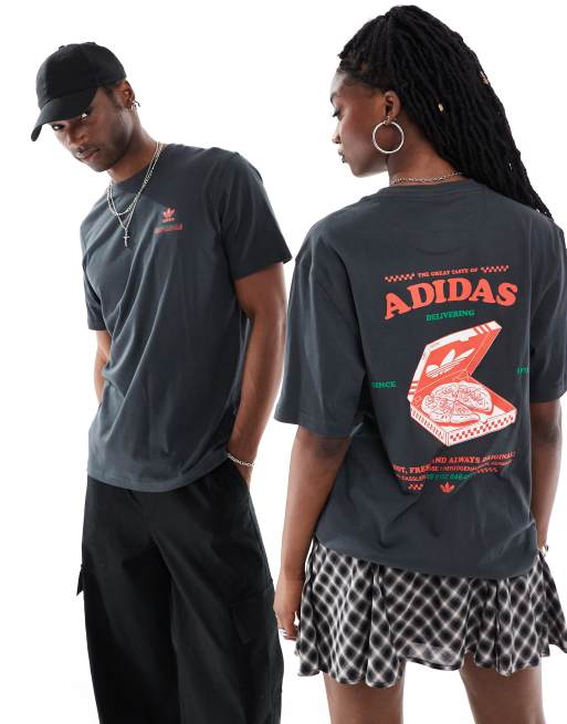 adidas Originals – Czarny T-shirt z grafiką pizzy