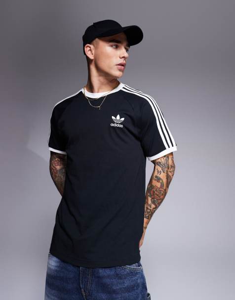 adidas Originals 3 stripe ringer t-shirt in black