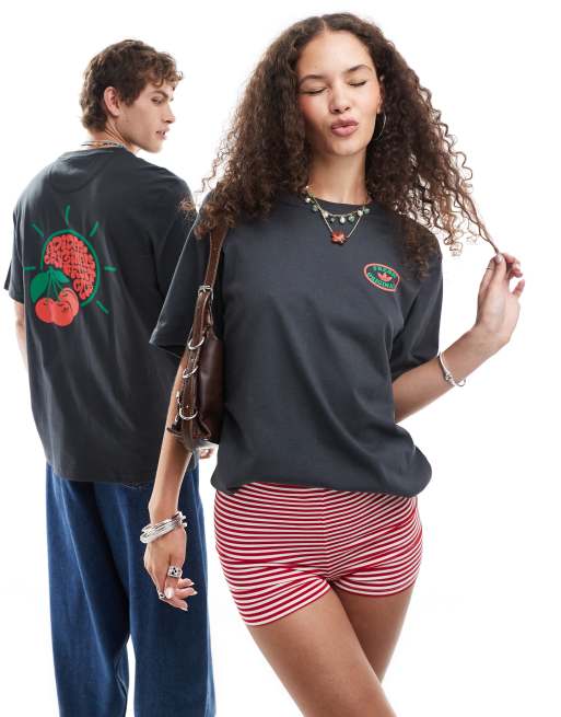 adidas Originals – Czarny T-shirt z nadrukiem z nadrukiem wiśni na plecach