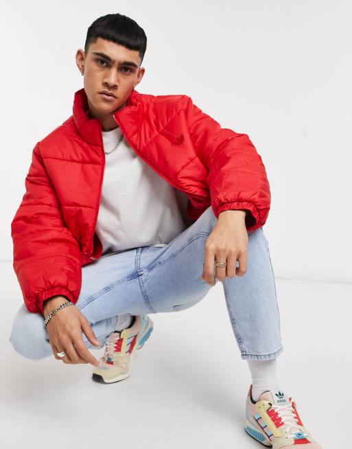 adidas Originals – Czerwona ocieplana kurtka ze stojącym kołnierzem