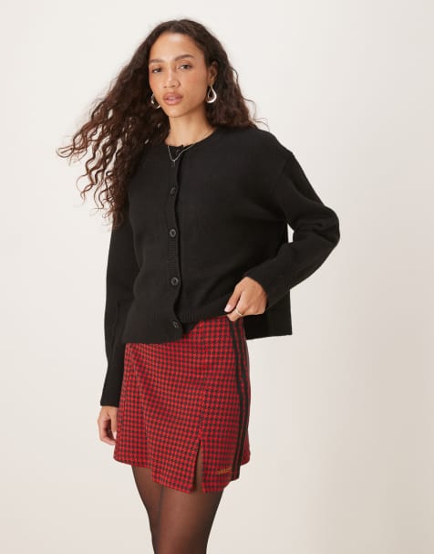 adidas Originals Houndstooth tailored skirt in better scarlet / black