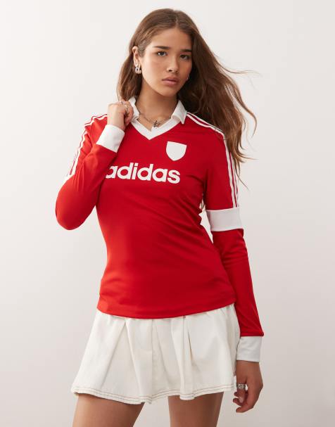 adidas Originals – Czerwony dżersejowy T-shirt z długimi rękawami i piłkarską grafiką - view 1