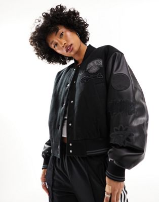 adidas Originals Dark Varsity bomber jacket in black - ASOS Price Checker