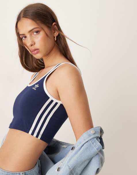 adidas Originals - Débardeur court à 3 bandes - Bleu marine - view 1