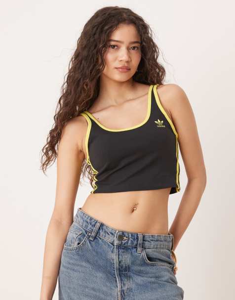 adidas Originals - Débardeur court à 3 bandes - Noir et jaune - view 1