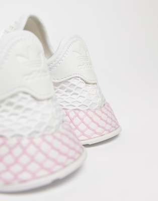 adidas originals deerupt sneakers in white and lilac
