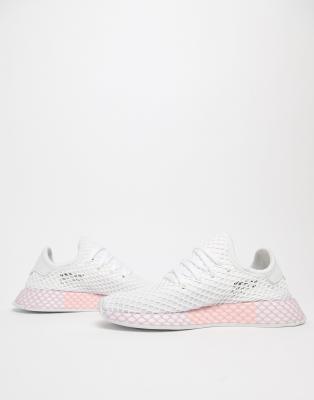 adidas originals deerupt sneakers in white and lilac