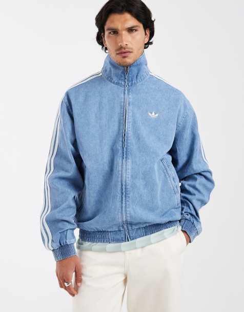 adidas Originals denim firebird track top in light blue wash - view 1