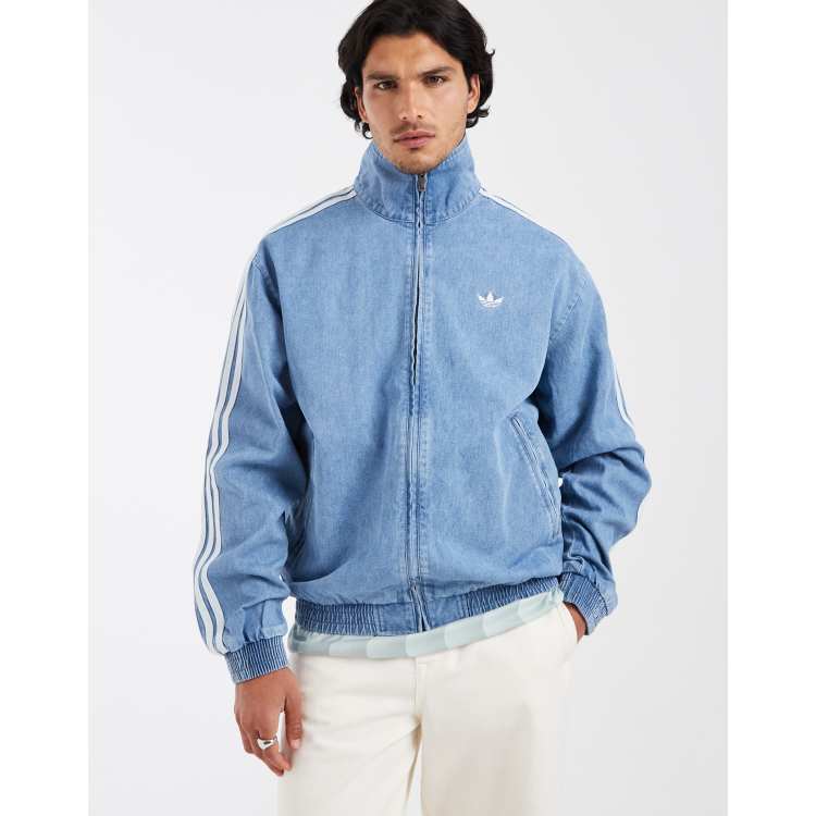 adidas Originals denim firebird track top in light blue wash | ASOS
