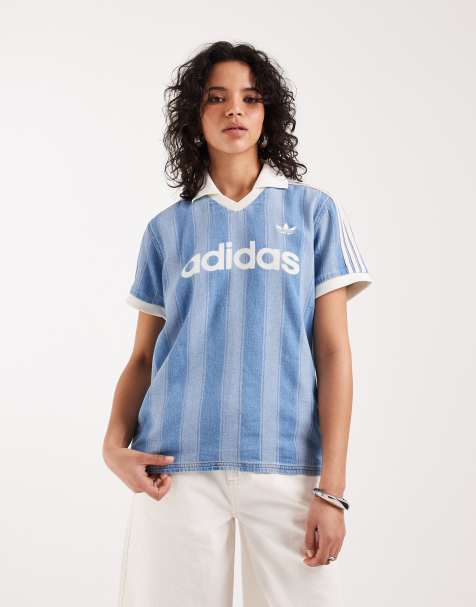 adidas Originals denim football top in blue - view 1