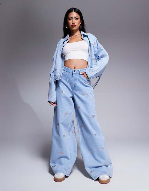 adidas Originals denim jeans with rhinestone embellishment in light blue ASOS