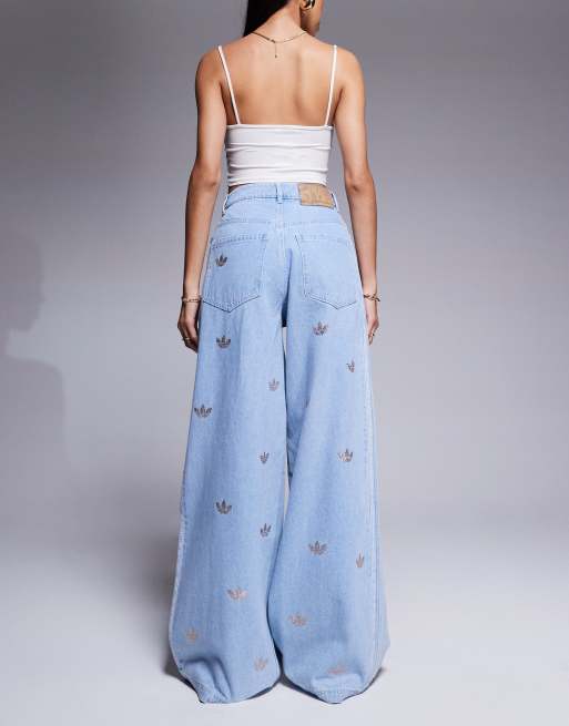 adidas Originals denim jeans with rhinestone embellishment in light blue