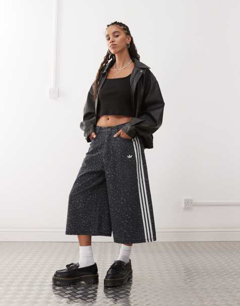 adidas Originals denim jorts in black leopard print - view 1