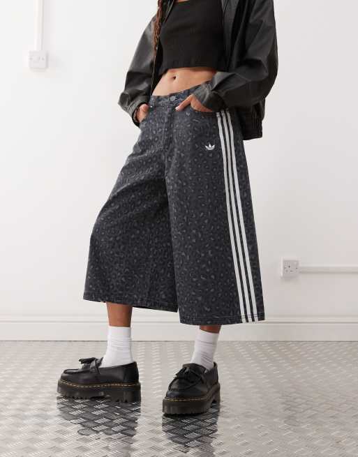 adidas Originals denim jorts in black leopard print