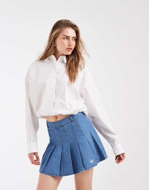 adidas Originals Denim pleated skirt in indigo denim - view 1