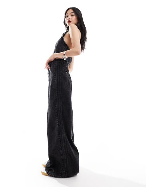 adidas Originals denim wide leg jeans in black with gold details
